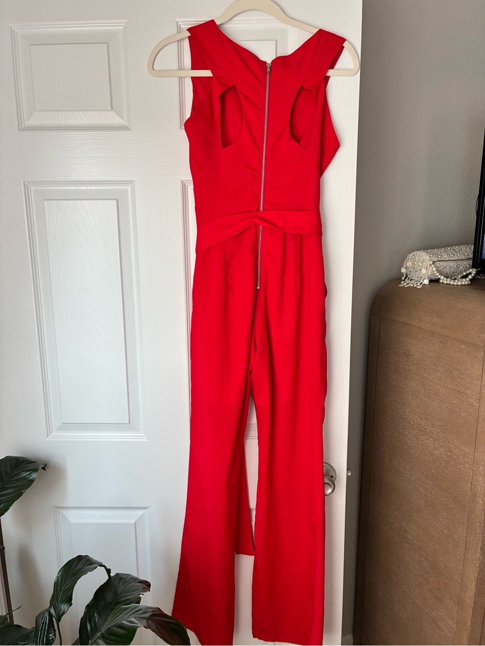 bebe Red Sleeveless Wide-Leg Front Zip Jumpsuit